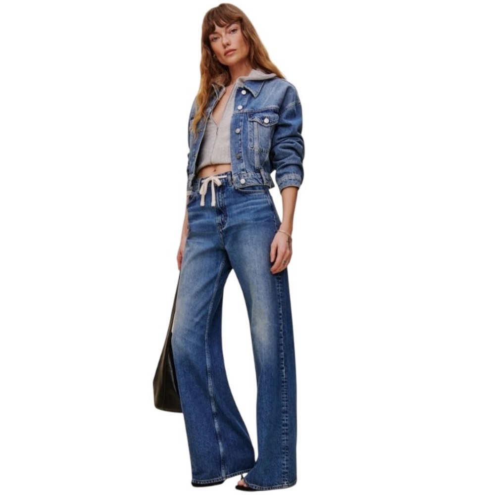 REFORMATION Cary Drawstring Waist Slouchy Wide Leg Denim Jeans Women's Size 32